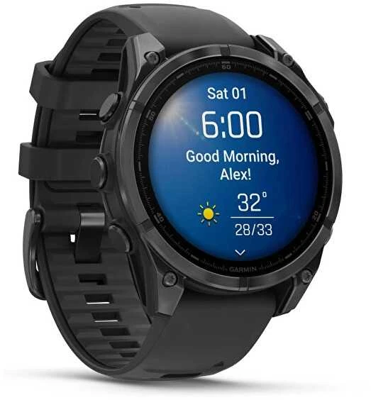 Išmanusis laikrodis Garmin Fenix 8 – 47 mm, AMOLED Skalūno pilkos spavos korpusas su juodu silikono dirželiu