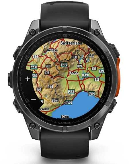 Išmanusis laikrodis Garmin Fenix 8 – 47 mm, AMOLED Skalūno pilkos spavos korpusas su juodu silikono dirželiu
