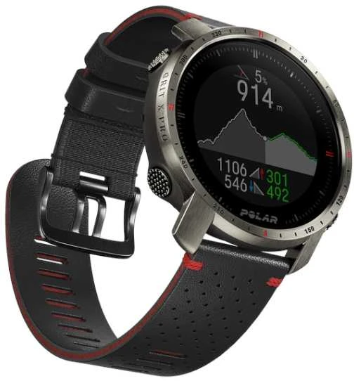 Išmanusis laikrodis Polar Grit X Pro Titan, Titano apvadas su juodu odiniu dirželiu