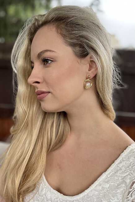 Jwl Luxury Pearls Asimetriški paauksuoti auskarai su tikrais baroko perlais JL0723