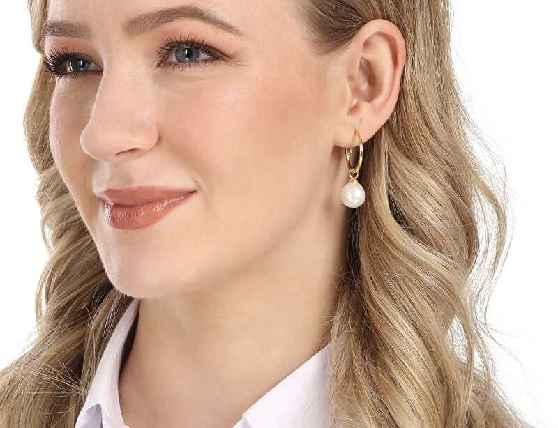 Jwl Luxury Pearls Asimetriniai paauksuoti auskarai su tikrais gėlavandeniais perlais JL0853