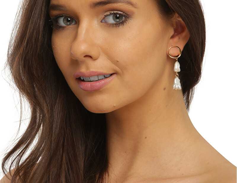 Jwl Luxury Pearls Asimetriški paauksuoti auskarai su tikrais baroko perlais JL0723
