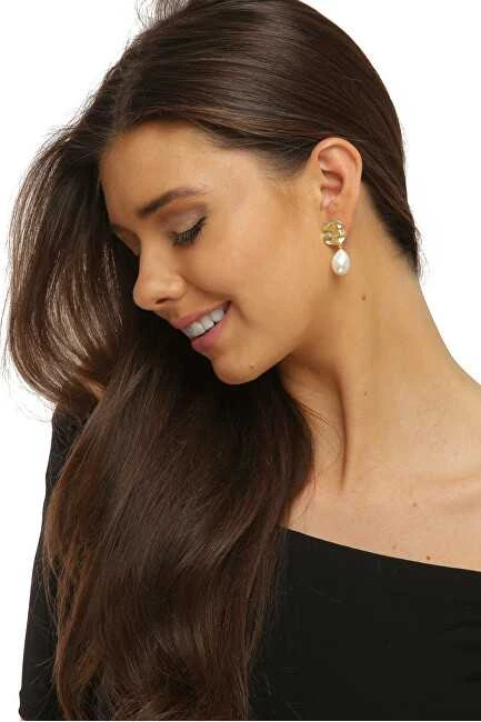 Jwl Luxury Pearls Gražūs paauksuoti auskarai su tikrais baroko perlais JL0724