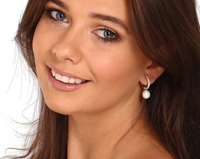 Jwl Luxury Pearls Gražūs paauksuoti auskarai su tikrais perlais 2in1 JL0771