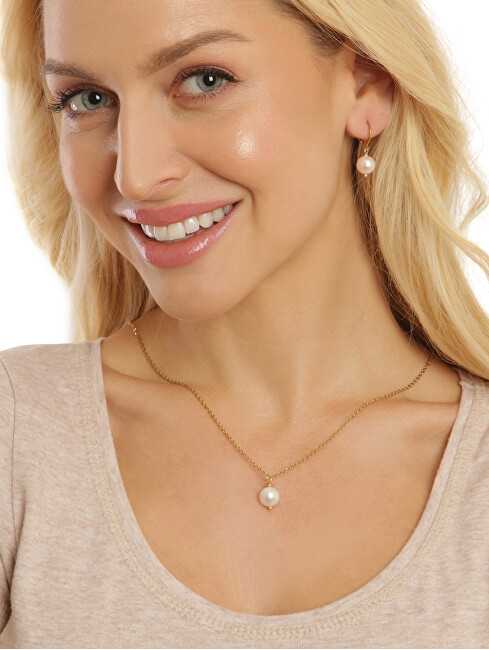 Jwl Luxury Pearls Gražus paauksuotas karoliai su tikru baltu perlu JL0679