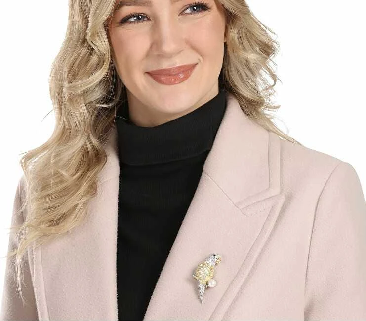 Jwl Luxury Pearls Žavinga paauksuota papūgos sagė su tikrais perlais JL0870