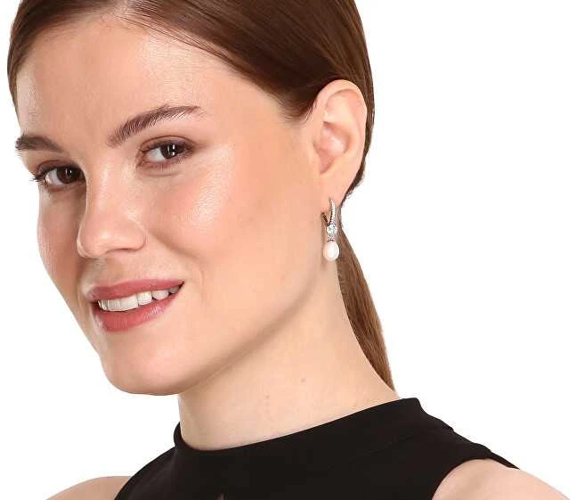 Jwl Luxury Pearls Žavūs sidabriniai auskarai su tikrais perlais ir cirkoniais JL0739