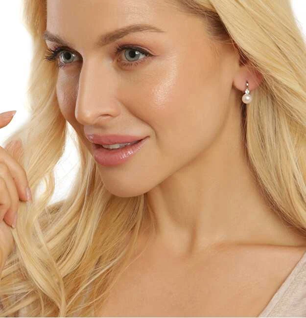 Jwl Luxury Pearls Žavūs sidabriniai auskarai su tikru baltu perlu JL0673