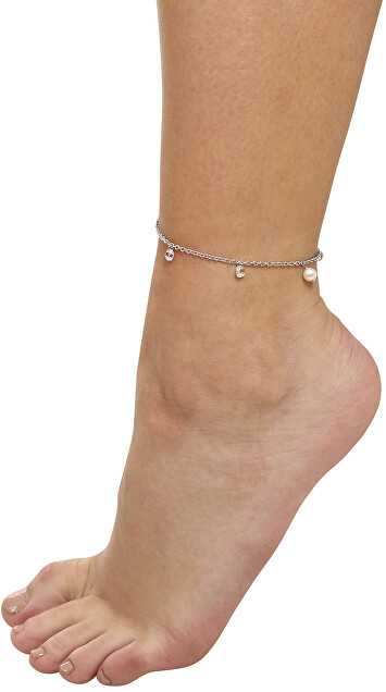 Jwl Luxury Pearls Akinanti sidabrinė kulkšnies apyrankė su perlu ir kristalais JL0805