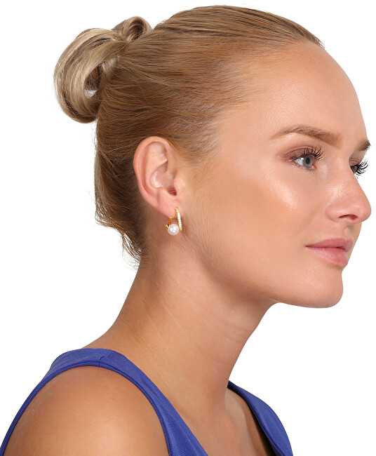 Jwl Luxury Pearls Padorūs paauksuoti tikro perlo ir kubinio cirkonio auskarai JL0850