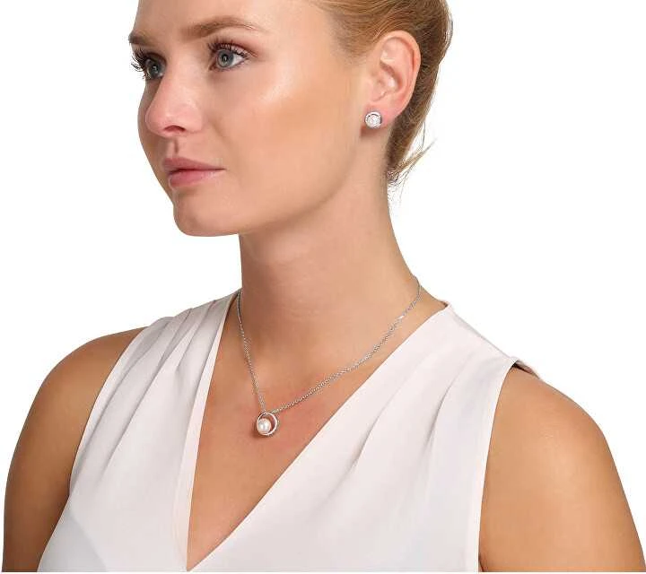 Jwl Luxury Pearls Subtilūs sidabriniai auskarai su cirkoniais ir tikru perlu JL0832