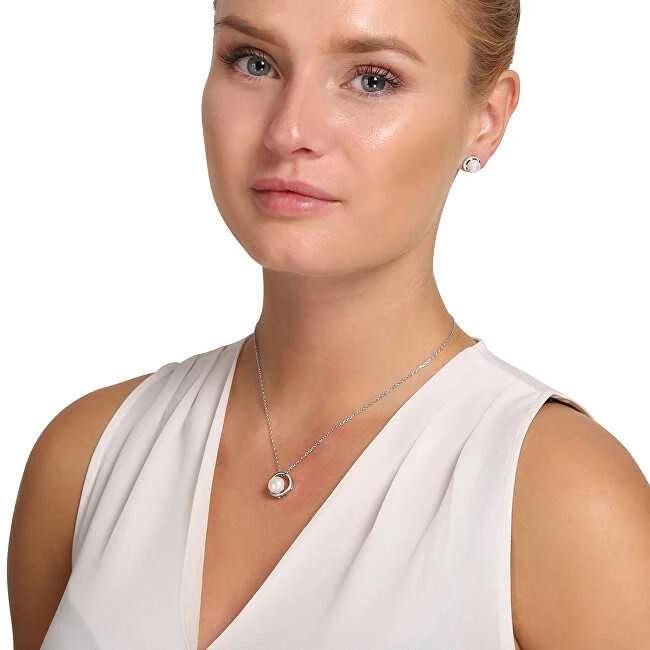 Jwl Luxury Pearls Subtilūs sidabriniai auskarai su cirkoniais ir tikru perlu JL0832