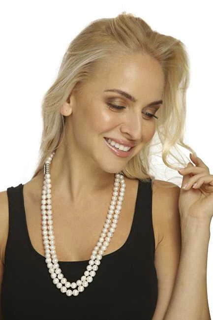 Jwl Luxury Pearls Dvigubos/dvigubos eilės tikrų baltų perlų karoliai JL0656