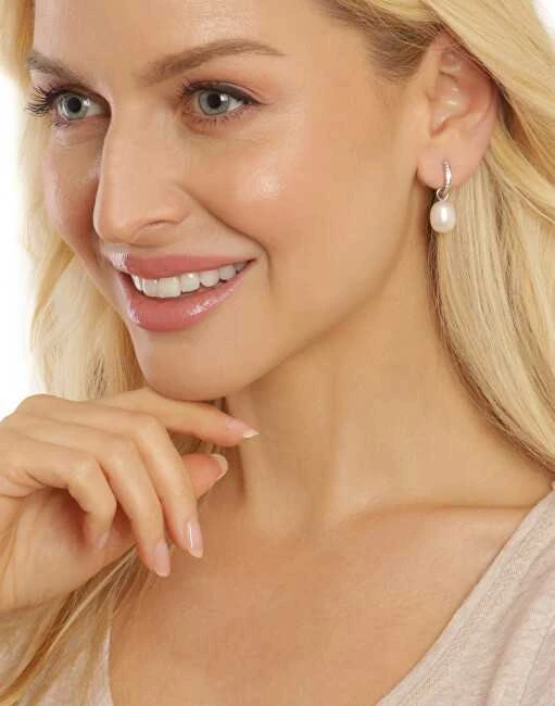 Jwl Luxury Pearls Sidabriniai apvalūs hercogienės Kate auskarai su tikru perlu ir cirkoniais 3in1 JL0685