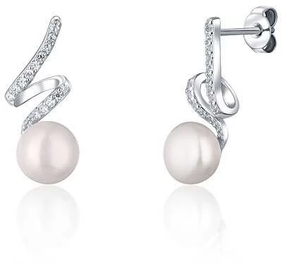 Jwl Luxury Pearls Elegantiškas papuošalų rinkinys su tikru perlu ir cirkoniais JL0746 (grandinė, pakabukas, auskarai)