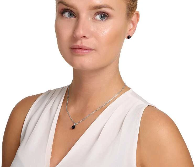 Jwl Luxury Pearls Dailaus sidabro tikro juodo perlų karoliai JL0836 (grandinė, pakabukas)