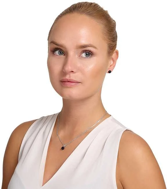 Jwl Luxury Pearls Dailaus sidabro tikro juodo perlų karoliai JL0836 (grandinė, pakabukas)