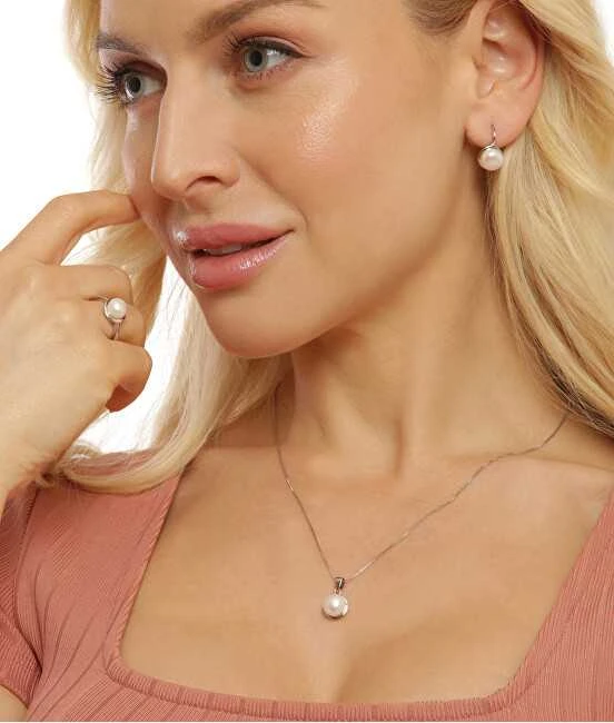 Jwl Luxury Pearls Švelnus karoliai su tikru baltu perlu JL0676 (grandinė, pakabukas)