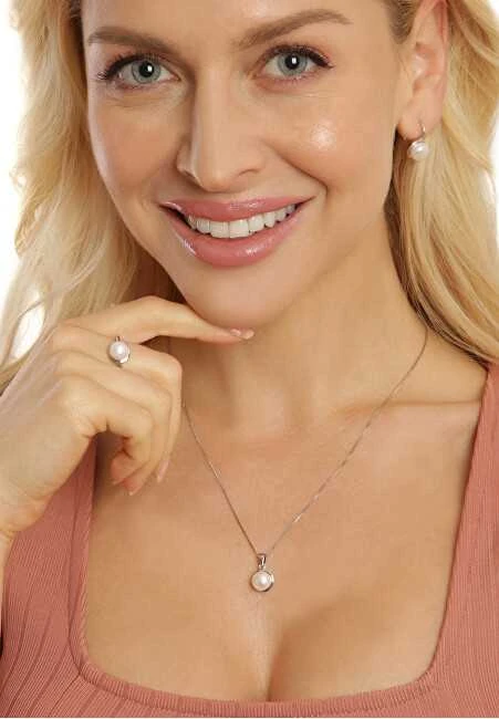Jwl Luxury Pearls Švelnus karoliai su tikru baltu perlu JL0676 (grandinė, pakabukas)
