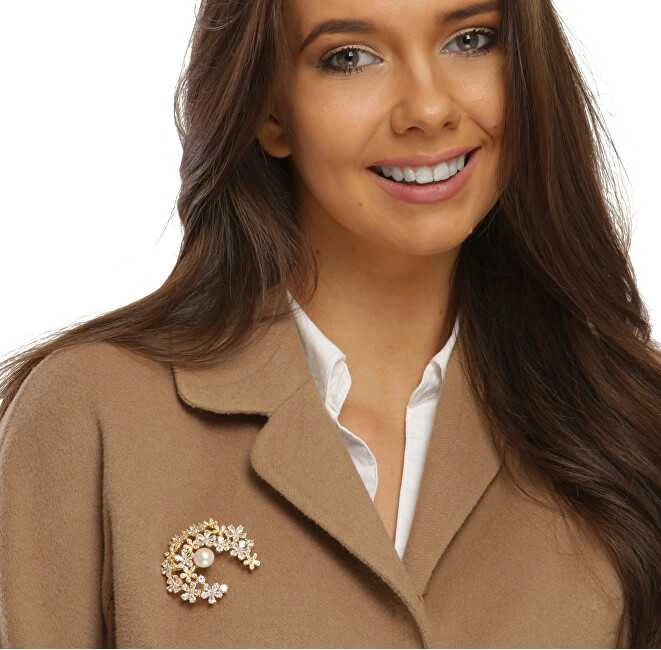 Jwl Luxury Pearls Blizganti paauksuota sagė 2in1 su tikru perlu ir kristalais JL0730