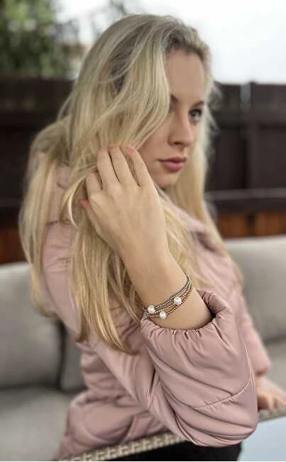 Jwl Luxury Pearls Auksuota karoliukų apyrankė su tikru gėlavandeniu perlu JL0714