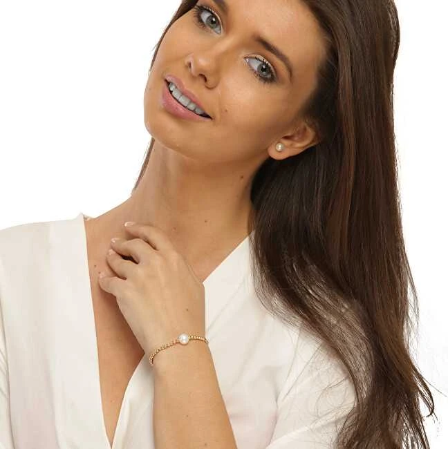 Jwl Luxury Pearls Auksuota karoliukų apyrankė su tikru gėlavandeniu perlu JL0714