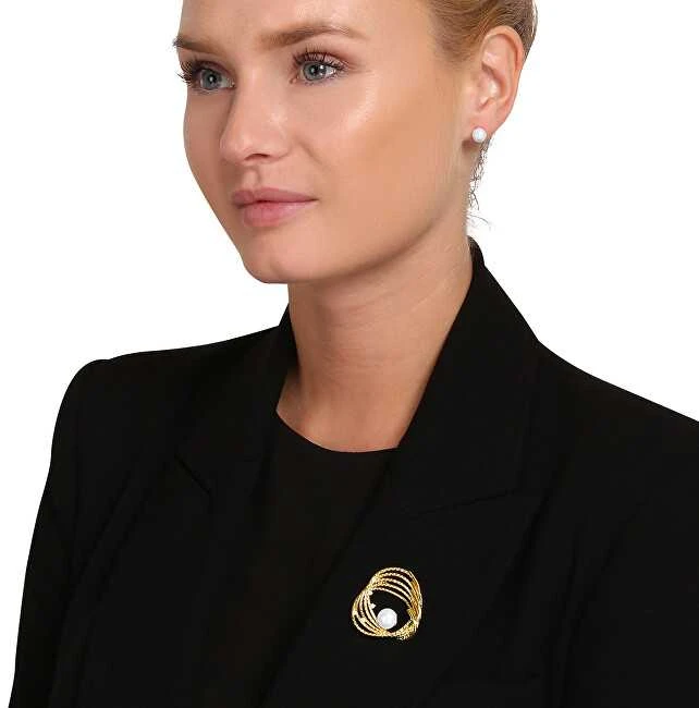 Jwl Luxury Pearls Auksuota perlinė sagė su tikru perlu ir cirkoniais JL0846
