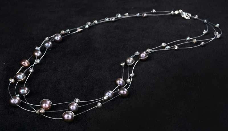 Jwl Luxury Pearls Vėrinys iš levituojančių tamsių tikrų perlų JL0325