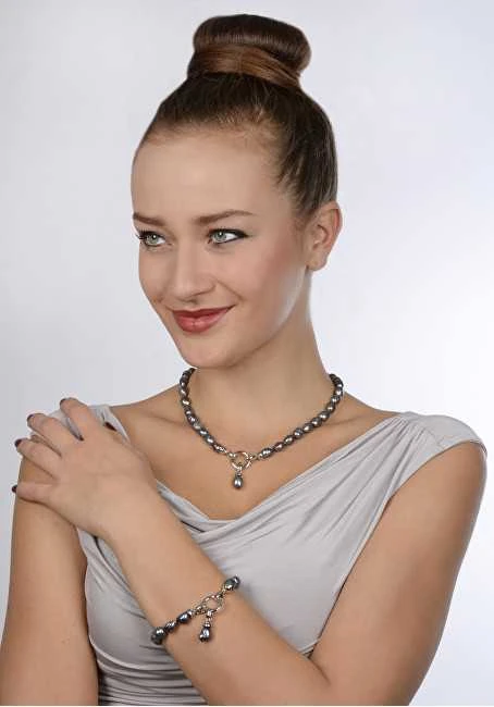 Jwl Luxury Pearls Vėrinys iš tikrų metalo mėlynų perlų JL0561
