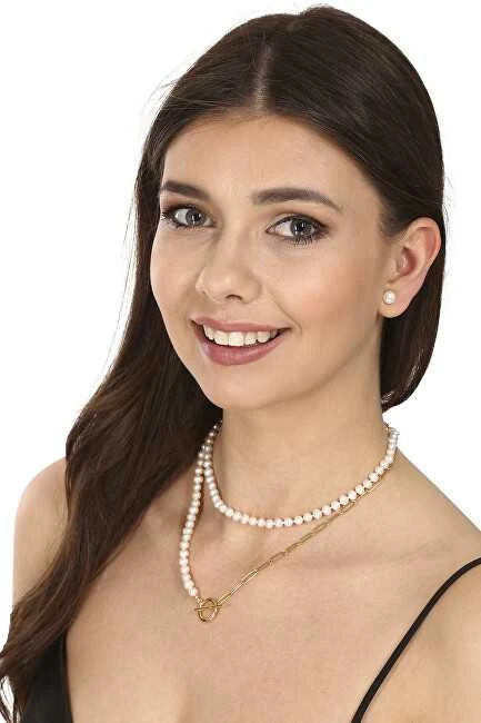 Jwl Luxury Pearls Madingas auksu dengtas karoliai su tikrais upės perlais JL0787