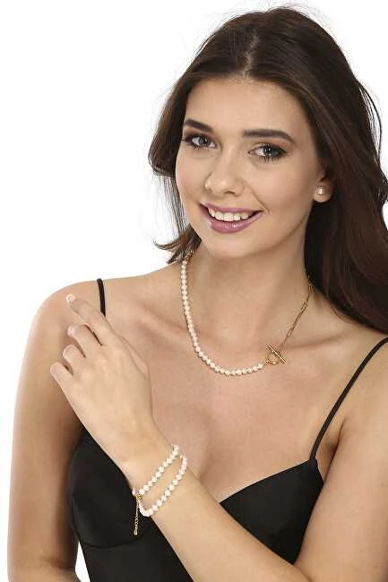 Jwl Luxury Pearls Madingas auksu dengtas karoliai su tikrais upės perlais JL0787