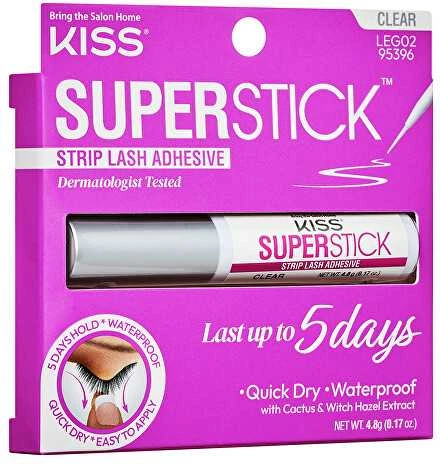 KISS „Super Stick“ 5 dienų ilgalaikio nešiojimo blakstienų klijai (nuimami blakstienų klijai), skaidrūs, 4,8 g