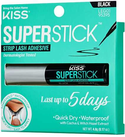 Kiss My Face KISS „Super Stick“ 5 dienų ilgalaikio nešiojimo blakstienų klijai (juosteliniai blakstienų klijai) 4,8 g, juodi