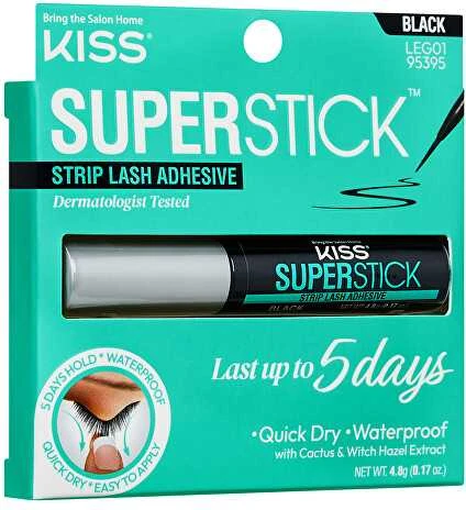 Kiss My Face KISS „Super Stick“ 5 dienų ilgalaikio nešiojimo blakstienų klijai (juosteliniai blakstienų klijai) 4,8 g, juodi