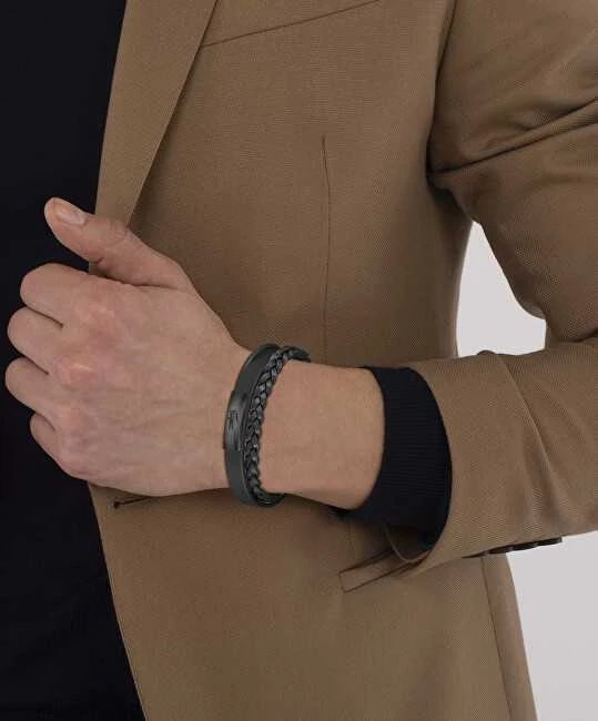 Lacoste Fusion juoda odinė apyrankė 2040318