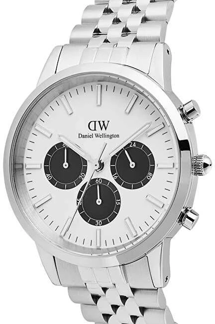 Daniel Wellington „Iconic 42 Chronograph Arch 5-Link“ balkšvos spalvos pandos sidabro spalvos DW00100872 laikrodis