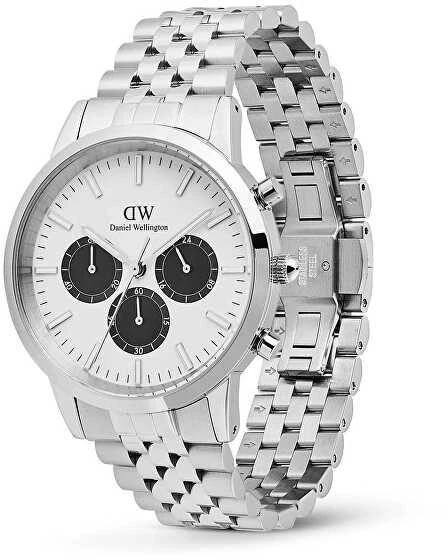 Daniel Wellington „Iconic 42 Chronograph Arch 5-Link“ balkšvos spalvos pandos sidabro spalvos DW00100872 laikrodis