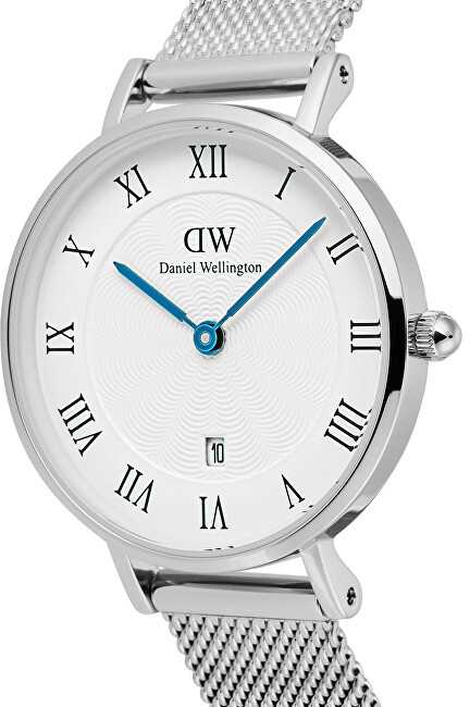 Laikrodis Daniel Wellington Petite 28 Roman Numerals Date Sterling Baltas Sidabrinis DW00100858