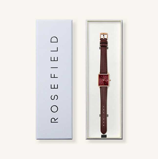 Laikrodis Rosefield „Boxy XS Burgundy Sunray“ tamsiai ruda oda rožinis auksinis QBBLR-Q56