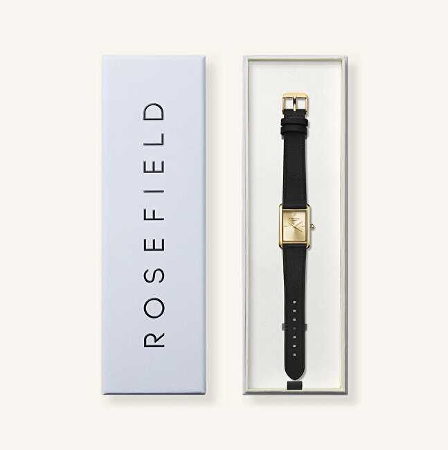 Laikrodis Rosefield Heirloom modernus šampano ciferblatas auksinis juodas odinis HCBLG-H07