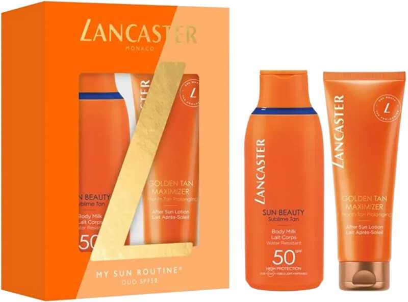 „Lancaster Sun Set“ kūno pienelis su SPF 50, 175 ml. Losjonas po saulės, 125 ml.
