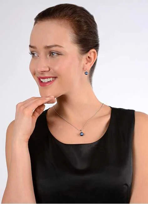 Levien Pearl Iridescent Dark Mėlyna pakabukas and earrings set