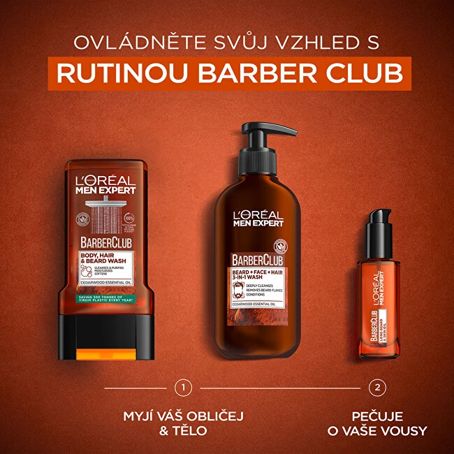 L'Oréal Paris Men Expert Barber Club barzdos, veido ir plaukų prausiklis barzdos plovimui vyrams, 200 ml