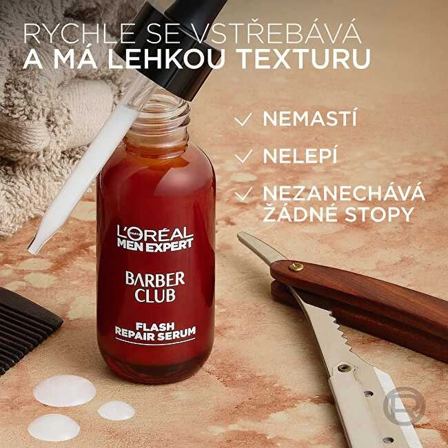 L'Oreal Paris Men Expert Barber Club Flash Repair Serum veido serumas po skutimosi vyrams, 30 ml