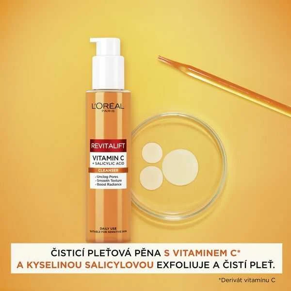 L'Oréal Paris Revitalift Clinical vitaminas C + salicilo rūgštis Valiklis Valiklis Mousse moterims, 150 ml