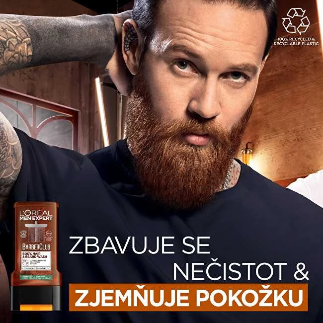 L'Oréal Paris Men Expert Barber Club Body, Hair & Beard Wash Dušo želė vyrams, 300 ml