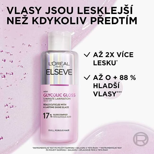 L'Oréal Paris Elseve Glycolic Gloss 5 min., glotninamoji ir atkuriamoji plaukų kaukė, 200 ml.