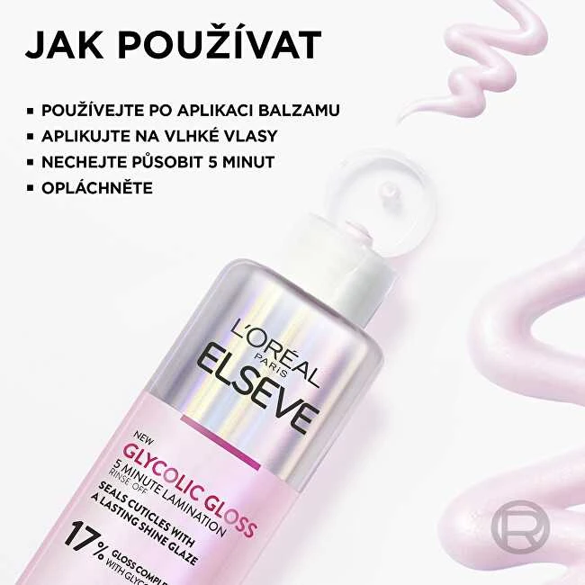 L'Oréal Paris Elseve Glycolic Gloss 5 min., glotninamoji ir atkuriamoji plaukų kaukė, 200 ml.