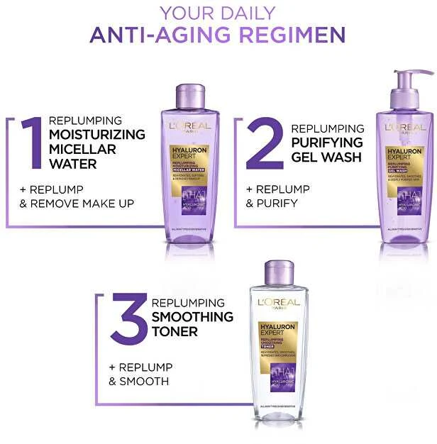 L'Oréal Paris Hyaluron Specialist Replumping Smoothing Toneris Veido losjonas ir Purškiklis moterims, 200 ml