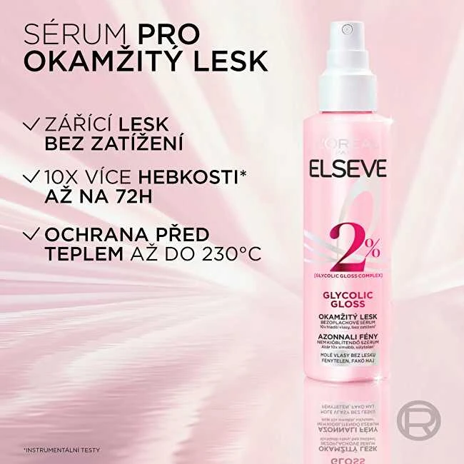 „L'Oreal“ nenuplaunamas serumas akimirksniu suteikiantis plaukų blizgesio „Elseve Glycolic Gloss“ 150 ml